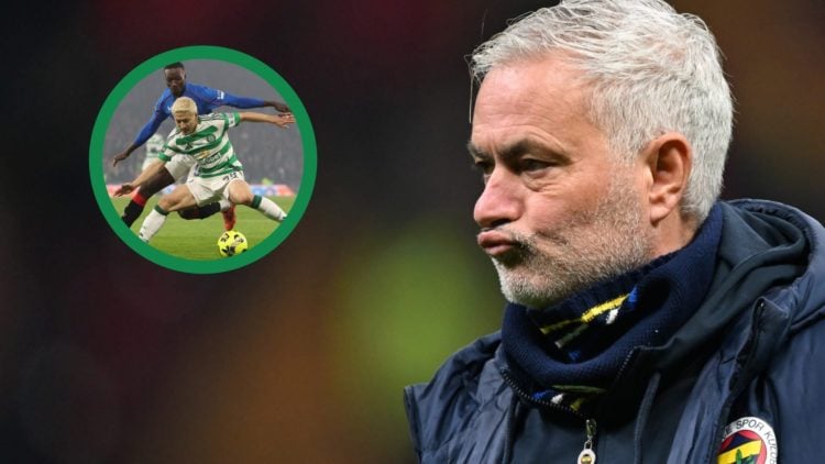 An image of Jose Mourinho as the manager of Fenerbahce, including an inset of Daizen Maeda in action for Celtic against Rangers.