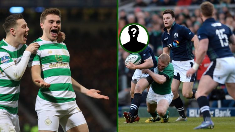 Split image of Celtic legend James Forrest scoring at Celtic Park and Scotland Rugby Union internationalist Duncan Weir