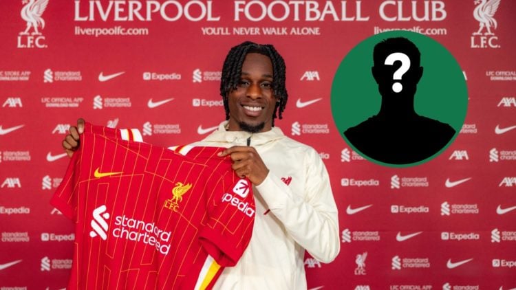 Jeremie Frimpong is unveiled by Liverpool after joining from Bayer Leverkusen, an inset of a mystery man