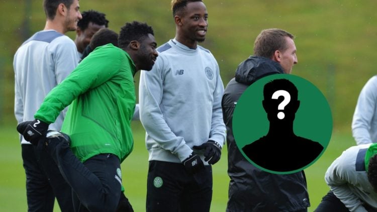 Kolo Toure warms up before a Celtic training session, inset of a mystery man