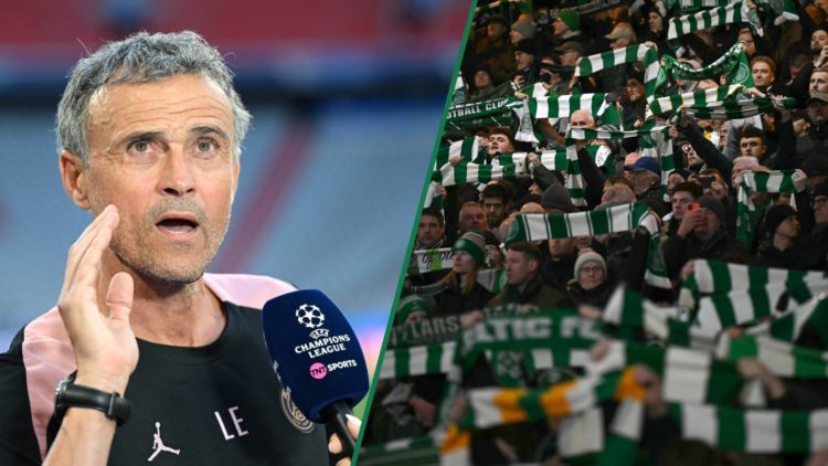 Luis Enrique speaks to the media before the Champions League final, Celtic fans hold up their scarves and sing before a Champions League game
