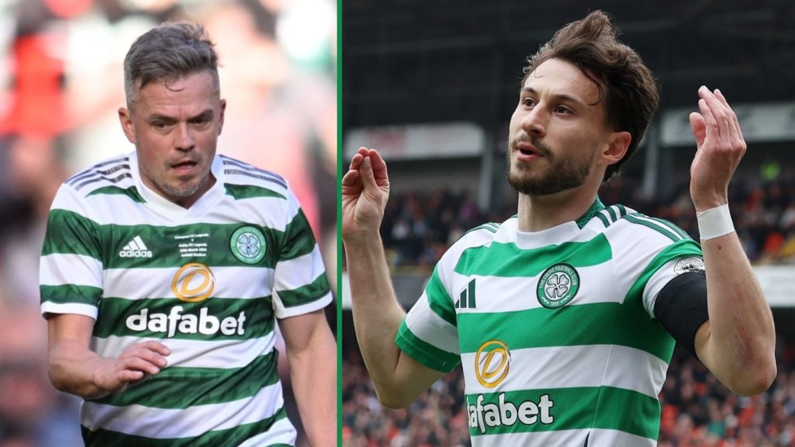 Simon Donnelly left and Celtic's Nicolas Kuhn right