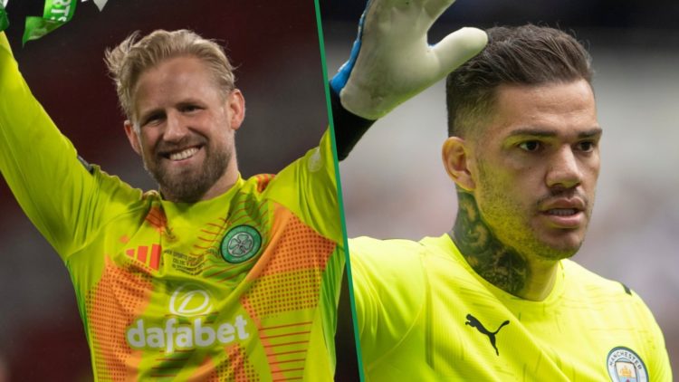 Kasper Schmeichel left and Ederson right