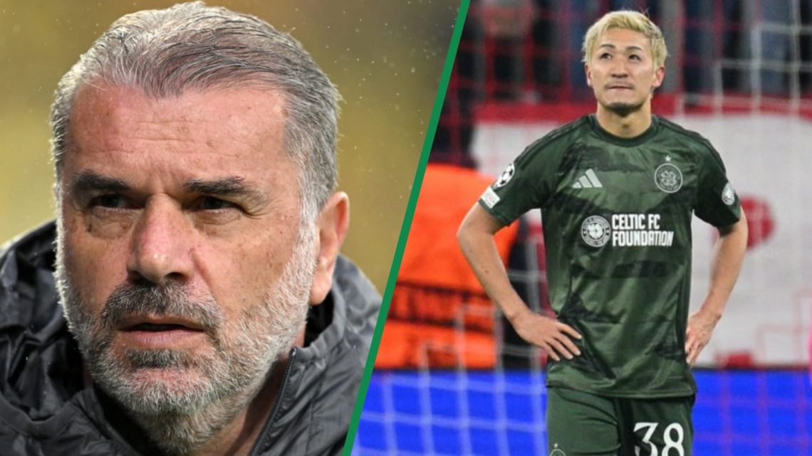 Split image, Ange Postecoglou. Daizen Maeda in Celtic kit as club are eliminated from Champions League.