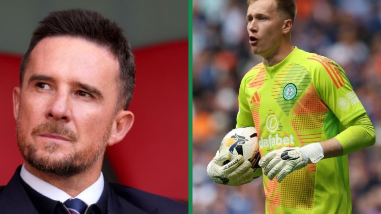 Split image, Rangers interim head coach Barry Ferguson. Celtic goalkeeper Viljami Sinisalo.
