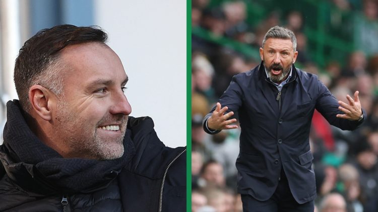 Kris Boyd working as a pundit for Sky Sports at Ibrox, including Derek McInnes on the touchline at Celtic Park
