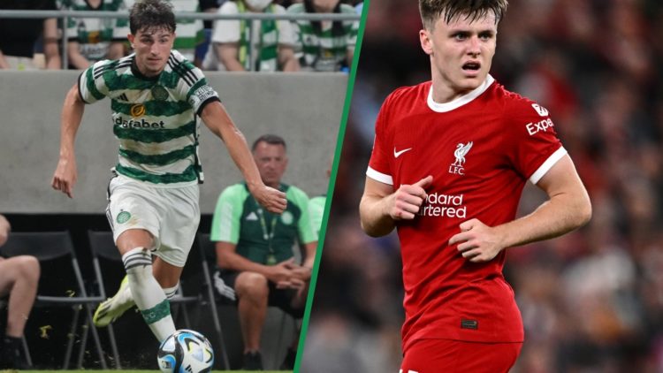 Rocco Vata in action for Celtic during a pre-season friendly, Ben Doak playing for Liverpool during a pre-season friendly
