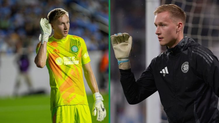 Viljami Sinsalo cups his ears to the crowd during Celtic's pre-season games, Viljami Sinsalo warms up for Celtic during the Champions League games