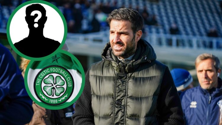 FC Como manager Cesc Fabregas watching a Serie B match against Brescia Calcio, including the Celtic FC badge.