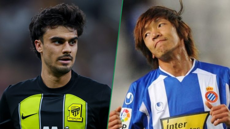 Jota at Al-Ittihad left and Shunsuke Nakamura with Espanyol right