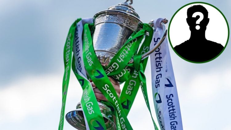 Image of the Scottish Cup with an overlay of a mystery Celtic player