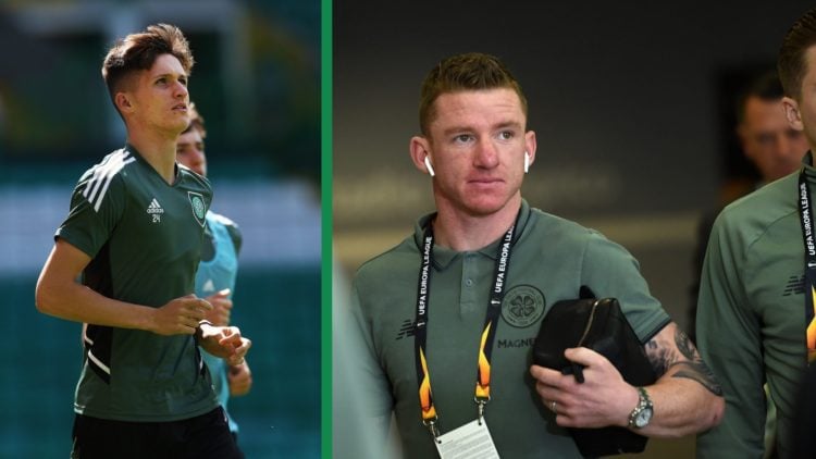 Johnny Kenny takes part in Celtic training, July 2022, including Jonny Hayes arrives before Celtic's Europa League match at the Stadio Olimpico in ...