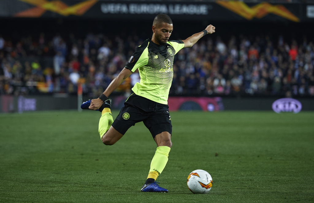 Jeremy Toljan of Celtic about to cross the ball during the UEFA Europa League Round of 32 Second Leg match between Valencia v Celtic at Estadio Mestalla
