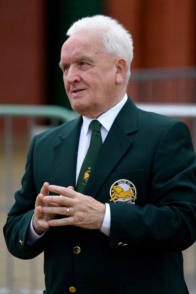 John Clark leaves Celtic Park for the funeral of Lisbon Lion hero Stevie Chalmers who died aged 83 last week after suffering from dementia on May 8, 2019 in Glasgow, Scotland
