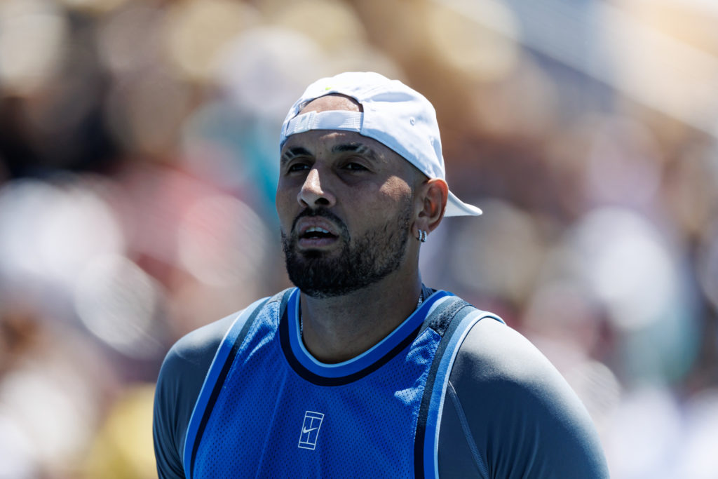Tennis star Nick Kyrgios playing at the Miami Open.