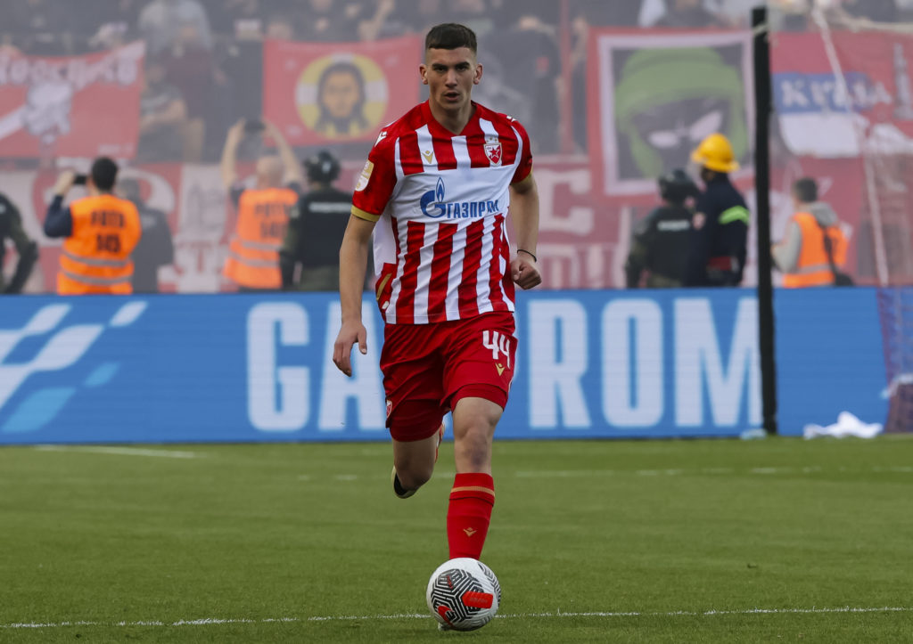 Veljko Milosavljevic in action for Crvena Zvezda during their Serbian Superliga play-off against Partizan Belgrade