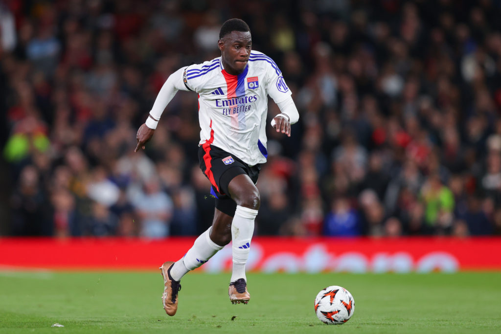 Moussa Niakhate runs for the ball during Lyon's Europa League tie against Manchester United