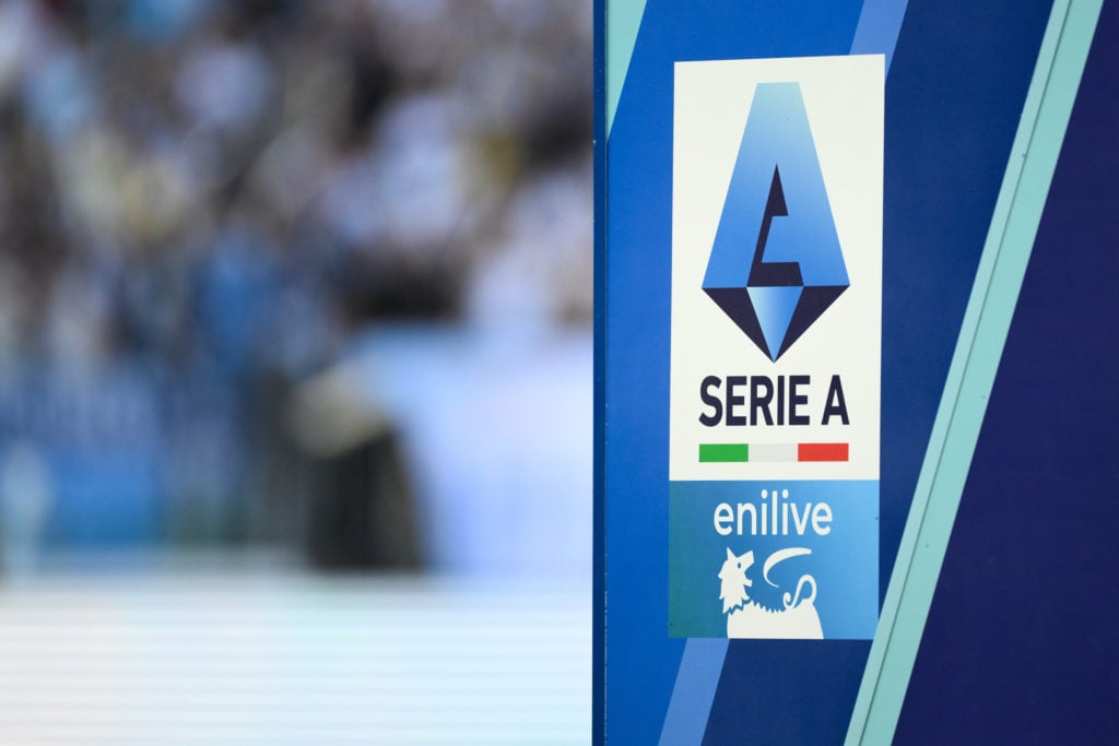 The Serie A Enilive logo is seen during a Serie A league match