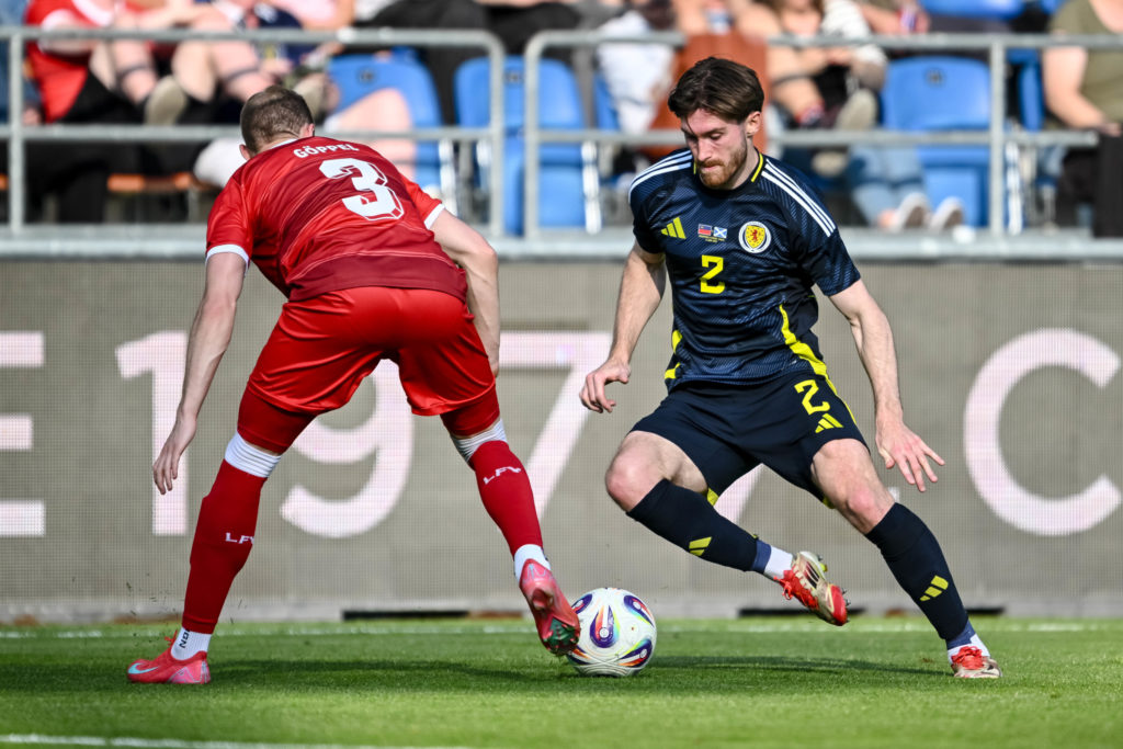 Celtic defender Anthony Ralston in action for Scotland against Liechtenstein.