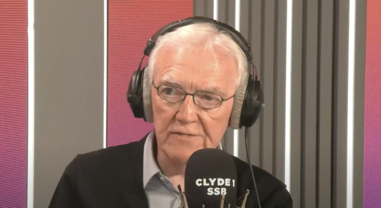 Hugh Keevins during a live radio broadcast of Clyde 1 Superscoreboard in June 2025