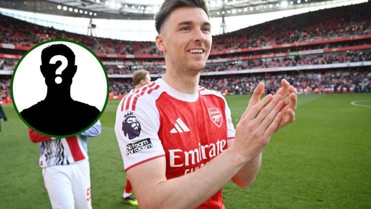 Image of former Arsenal defender Kieran Tierney in his final game at the Emirates with an overlay of a mystery Celtic player.