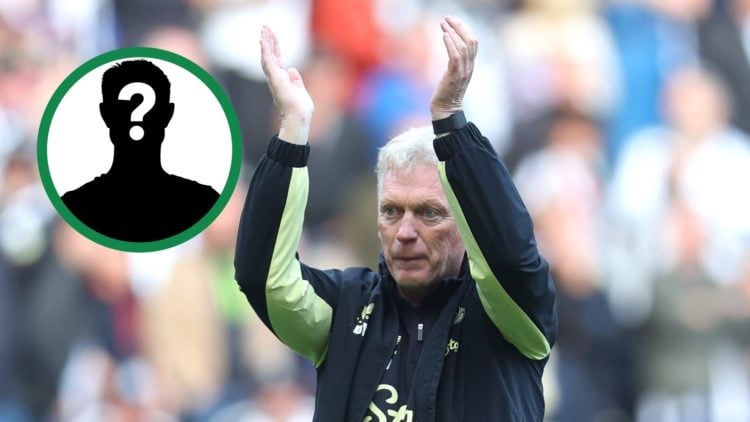 Ex-Celtic player David Moyes applauding the Everton fans, including an inset of a mystery player.
