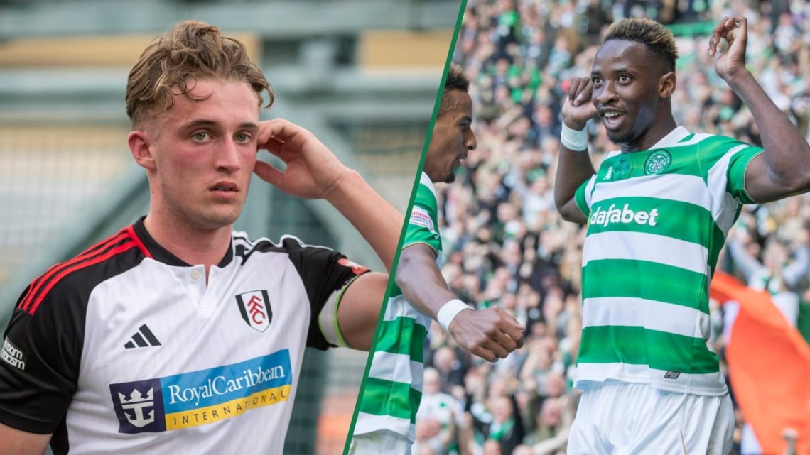 Callum Osmand in action for Fulham during the Hong Kong Sevens tournament, Moussa Dembele celebrates his goal for Celtic against Rangers