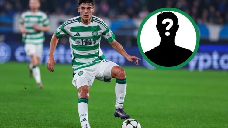 Alex Valle in action for Celtic against Atalanta in the Champions League, including an inset of a mystery player.