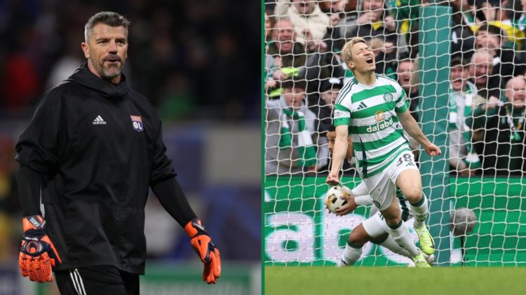 Lyon goalkeeping coach Gregory Coupet preparing for the Champions League tie against Juventus, Daizen Maeda celebrates his goal against Rangers at ...