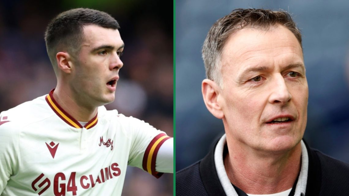 Motherwell's Lennon Miller pointing during game vs Rangers left and Chris Sutton at Hampden Park right