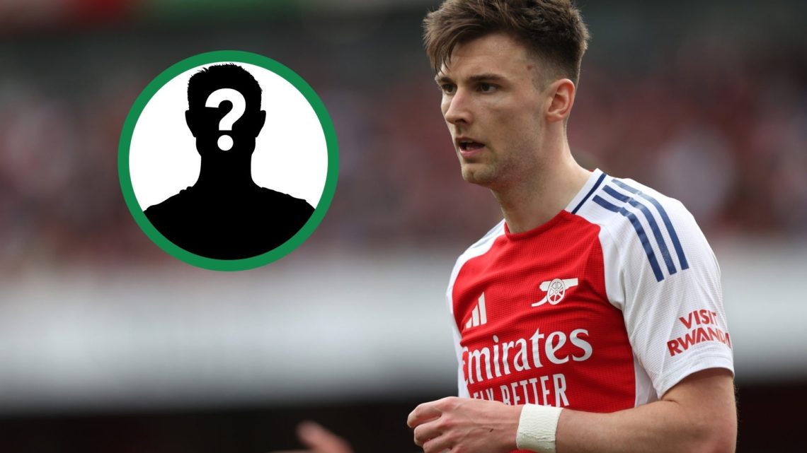 Celtic hero Kieran Tierney in action for Arsenal, including an inset of a mystery player.