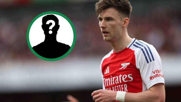 Celtic hero Kieran Tierney in action for Arsenal, including an inset of a mystery player.