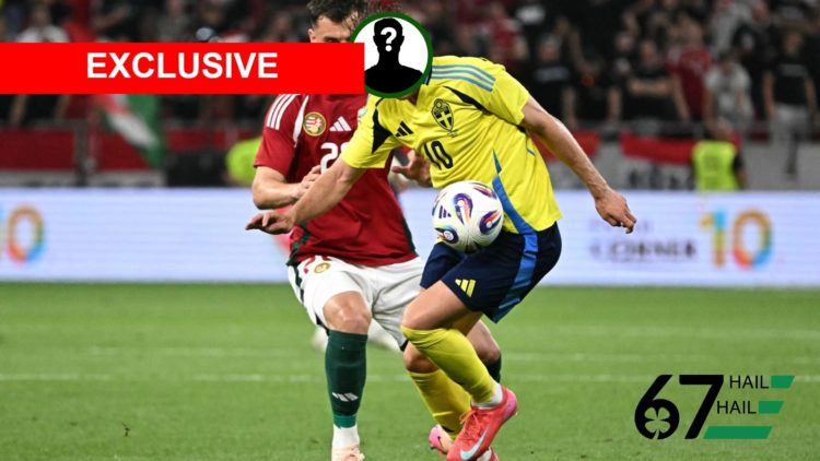 Image of Sweden striker Benjamin Nygren in action vs Hungary amid speculation linking him to Celtic from FC Nordsjælland.