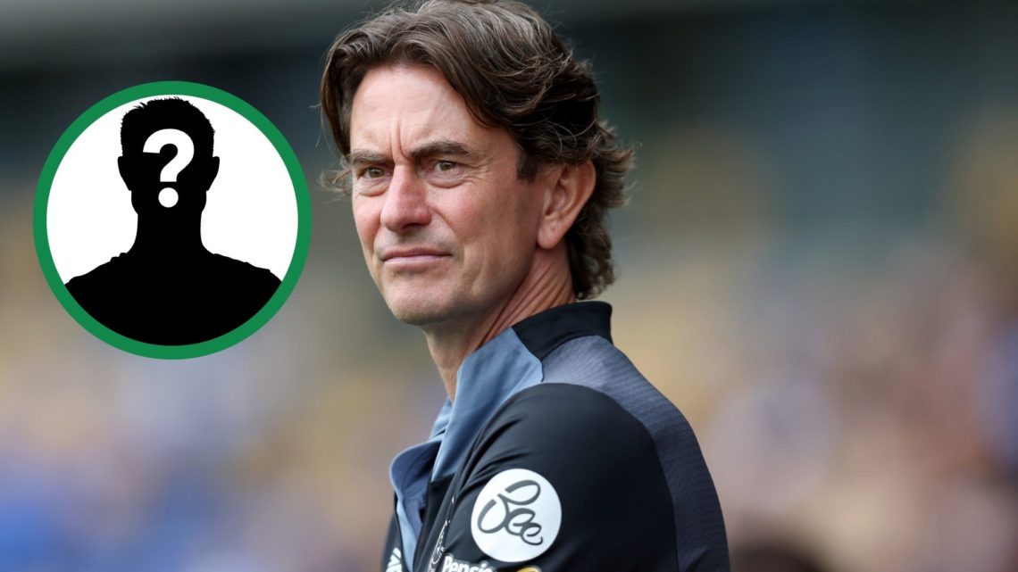 New Tottenham boss Thomas Frank in charge of Brentford, including an inset of a mystery player.