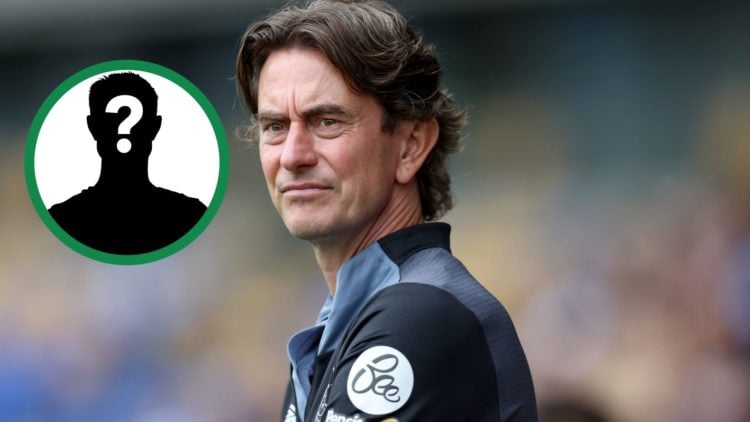 New Tottenham boss Thomas Frank in charge of Brentford, including an inset of a mystery player.