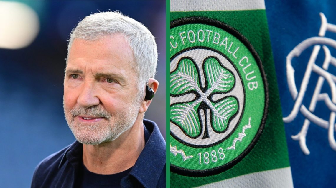 A split image of Graeme Souness on punditry duty for Scotland v England, and the badges of Celtic and Rangers.
