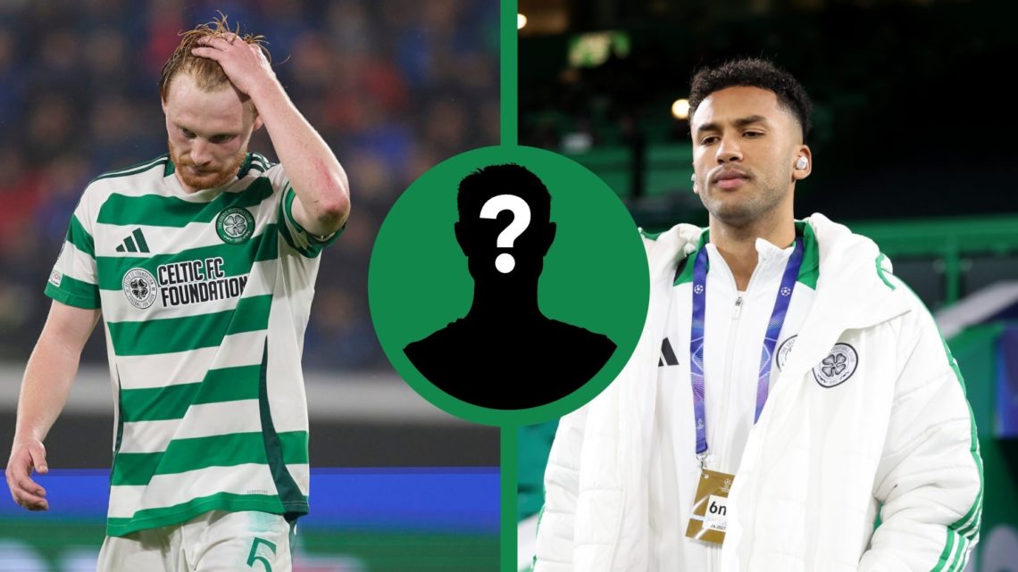 A split image of Celtic duo Liam Scales and Auston Trusty, including an inset of a mystery player.