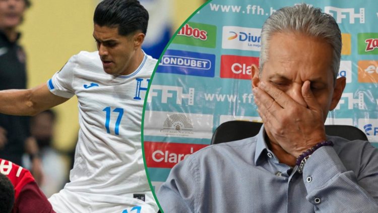 Luis Palma challenging for the ball for Honduras against Canada in Gold Cup left and Honduras manager Reinaldo Rueda with hand over his mouth at pr...