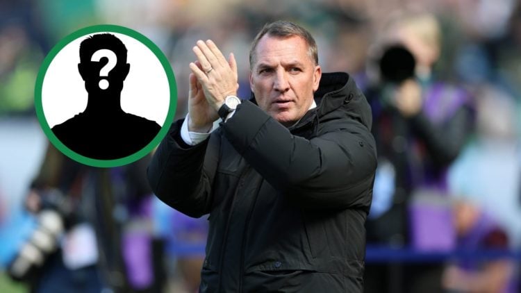 Brendan Rodgers applauds the Celtic supporters, including an inset of a mystery player.