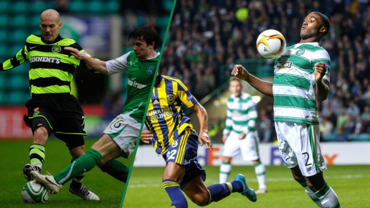 Muntagainst Hibernian, Tyler Blackett clears the ball for Celtic against Fenerbahce