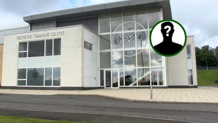 Image of Celtic training complex Lennoxtown with a mystery Celtic player.