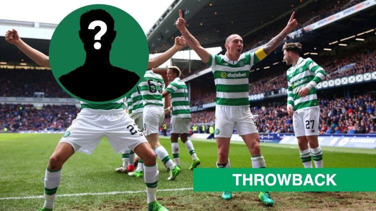 Mikael Lustig and Scott Brown celebrate as Celtic beat Rangers at Ibrox, inset of a mystery man covering Lustig's face