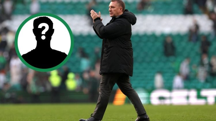 Brendan Rodgers clapping the Celtic fans after their Scottish Cup match against Hibernian, including an inset of a mystery player.
