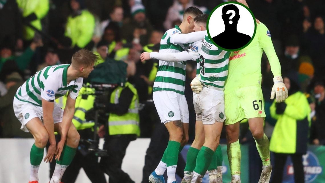 Image of Celtic legend Scott Brown congratulating Fraser Forster for another superb performance for Celtic at Celtic Park