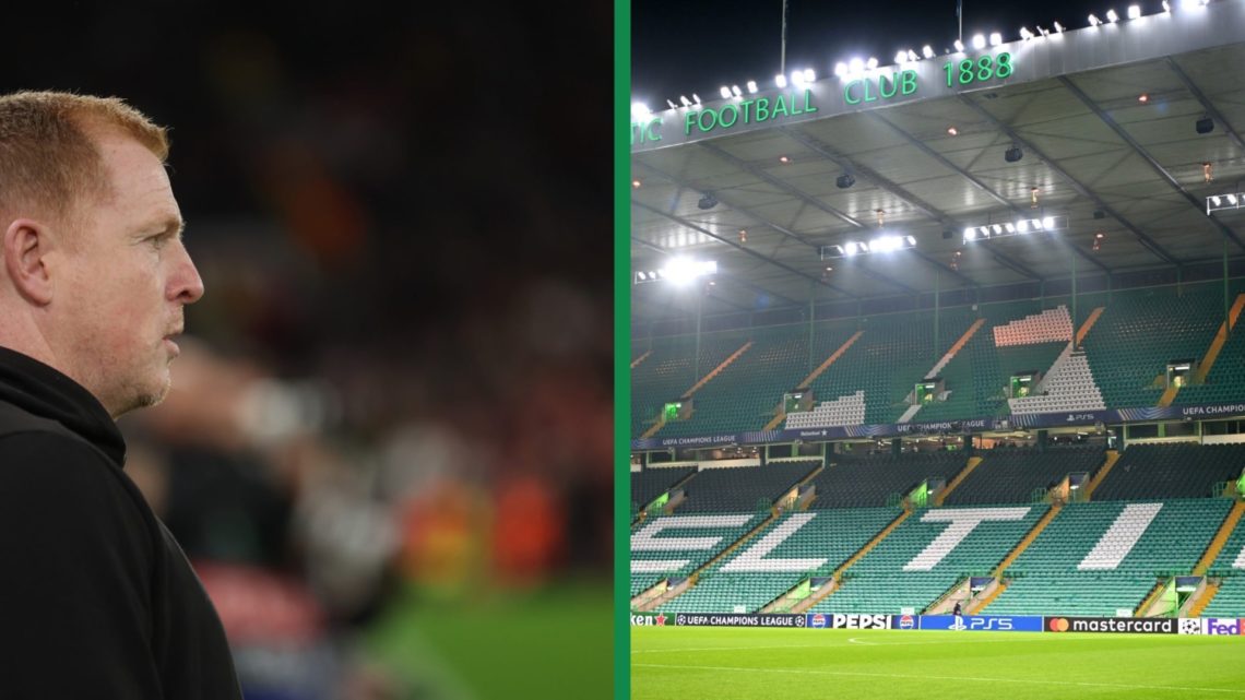 A split image of Celtic legend Neil Lennon as the manager of AC Omonia, and a view inside Celtic Park.