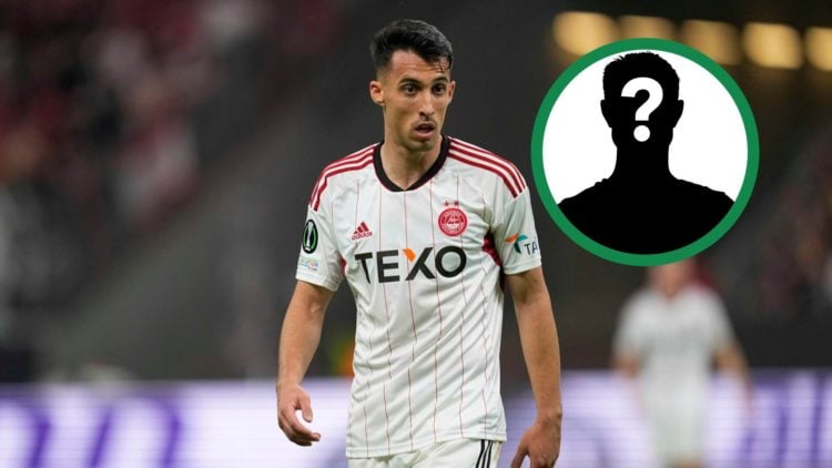 Celtic transfer target Bojan Miovski in action for Aberdeen, including an inset of a mystery player.
