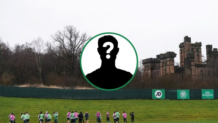 Celtic players train at Lennoxtown Training Complex ahead of a Champions League with mystery overlay centre inset