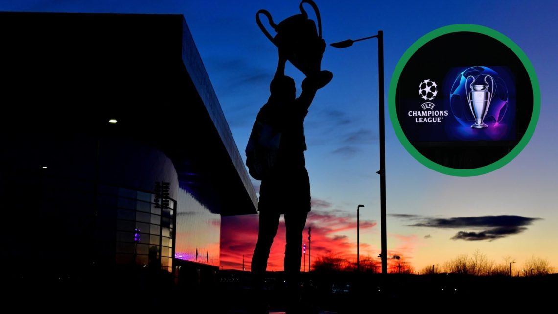 An image of Celtic legend Billy McNeill lifting the European Cup outside Parkhead, including an inset of the modern day Champions League logo and t...