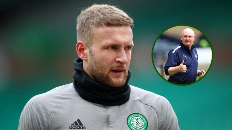 Image of former Celtic goalkeeper Scott Bain with an overlay of current Falkirk manager John McGlynn