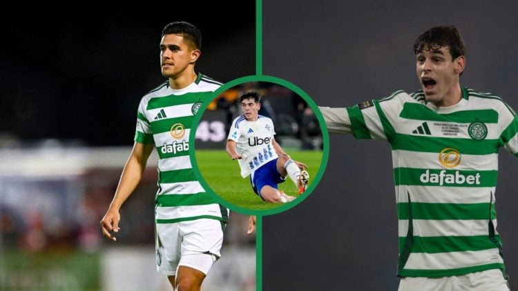 A split image of Celtic duo Luis Palma and Paulo Bernardo, including an inset of Alex Valle.